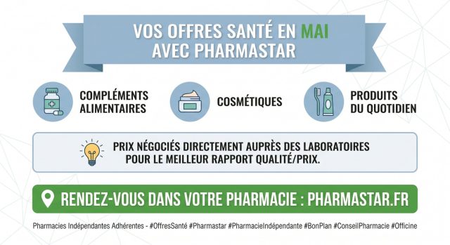 🎁 En mai, vos pharmacies Pharmastar ont des offres pour vous !
Parce que prendre soin de sa santé ne devrait pas être un luxe, nos pharmacies adhérentes proposent chaque mois des offres sélectionnées avec soin : compléments alimentaires, cosmétiques, produits du quotidien…
💡 Des prix négociés 𝗱𝗶𝗿𝗲𝗰𝘁𝗲𝗺𝗲𝗻𝘁 𝗮𝘂𝗽𝗿𝗲̀𝘀 𝗱𝗲𝘀 𝗹𝗮𝗯𝗼𝗿𝗮𝘁𝗼𝗶𝗿𝗲𝘀, pour vous faire bénéficier du meilleur rapport qualité/prix.
✅ Des conseils personnalisés par vos pharmaciens de confiance
✅ Des marques reconnues à prix maîtrisés
✅ Une sélection renouvelée chaque mois
👉 Rendez-vous dans votre pharmacie Pharmastar la plus proche pour découvrir les promotions du moment !
Et vous, quel est votre must-have santé du moment ? Dites-le nous en commentaire 👇
#OffresSanté #Pharmastar #PharmacieIndépendante #BonPlan #ConseilPharmacie #Officine #Santé #Bien-être #Pharmacie #PromoSanté